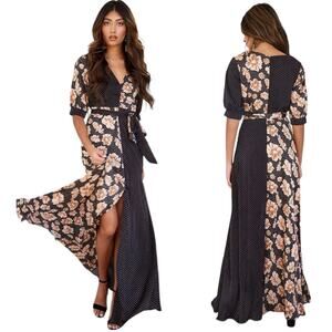 Boho Maxi Dress Floral Polka Dot Dark Romantic